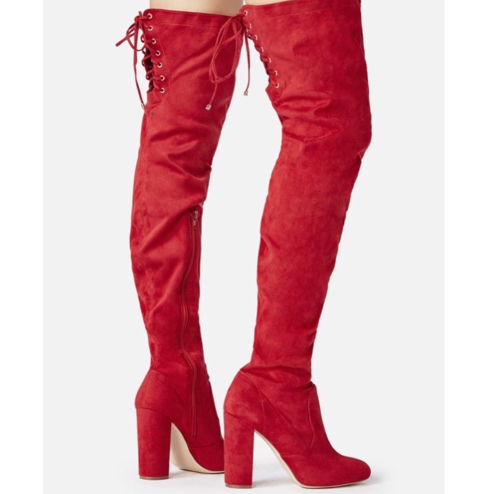 Justfab Leona heel red boots